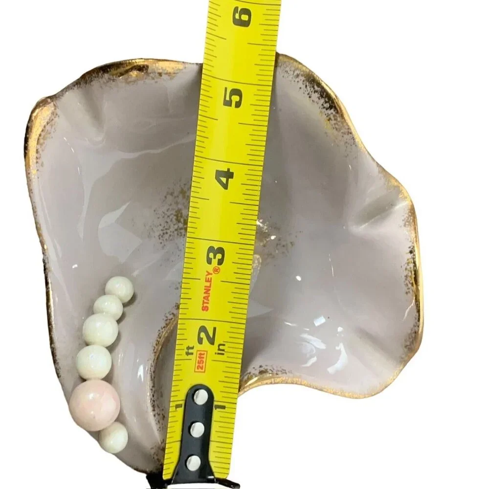 Vintage‎ MCM Gilt Seashell Ashtray Trinket Dish Pearls Midcentury Mermaid Ocean